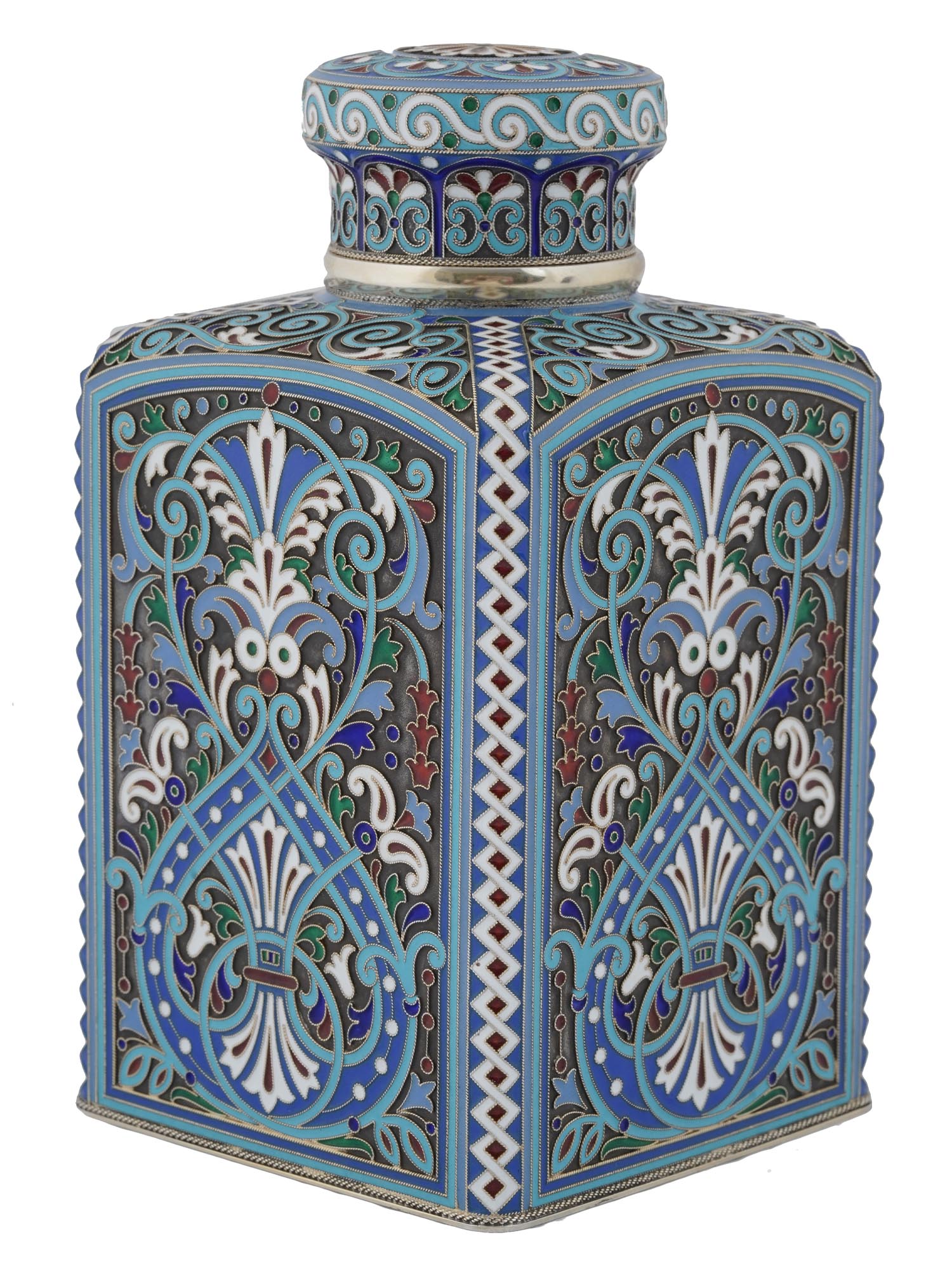 LARGE RUSSIAN LIDDED GILT SILVER ENAMEL TEA CADDY PIC-4